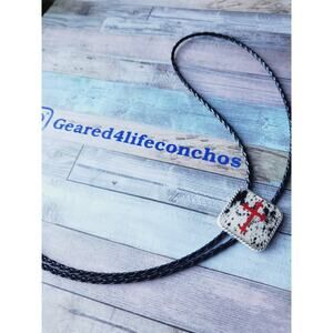 Unique Custom Cowhide Cross Print Bolo Tie Necklace Western Necklace